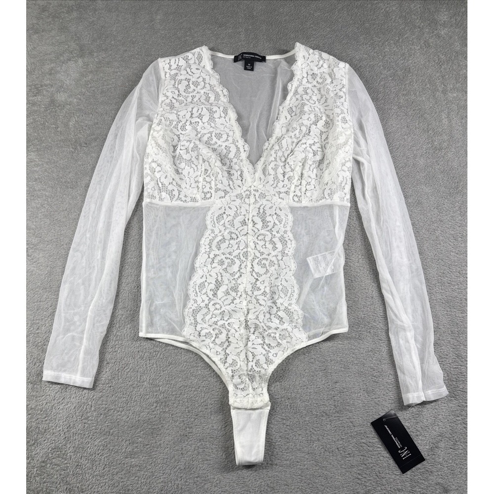 International Concepts‎ Intimates Women's Lace Long Sleeve Bodysuit White M NWT